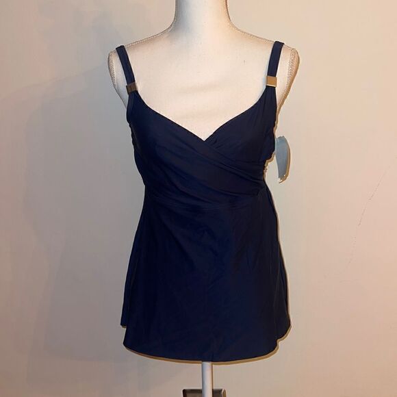 Navy blue full coverage bathing suit top - Picture 1 of 3